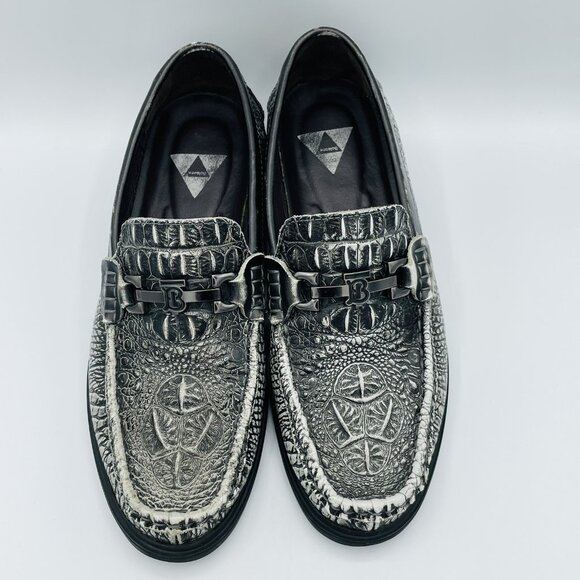 Fashion Shoes Mens Size 8.5 Black Textured Leather Croc Loafers Comfort Driving main image 7